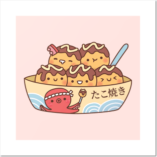 Cute Japanese Food Takoyaki Octopus Balls Posters and Art